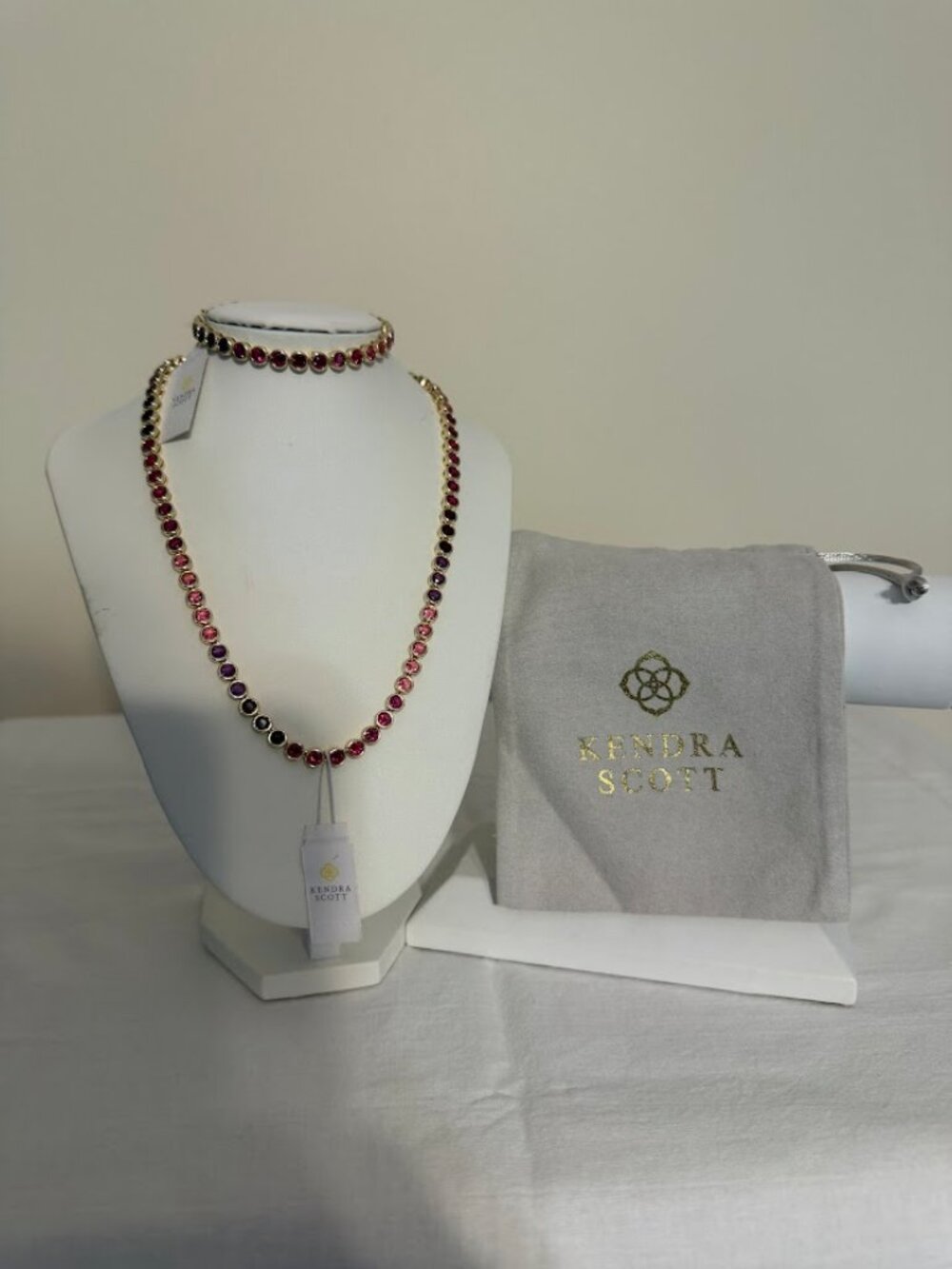 NWT KENDRA SCOTT CARMEN Tennis set (Necklace 16" and Bracelet 7") with Pouch